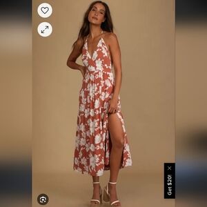 Lulu's Orange and White Floral Backless Dress